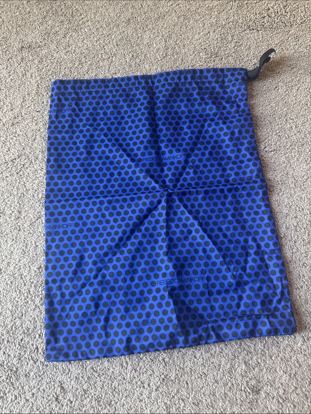 Rebecca Minkoff Royal Blue and Black Polka Dot Drawstring Dust Bag